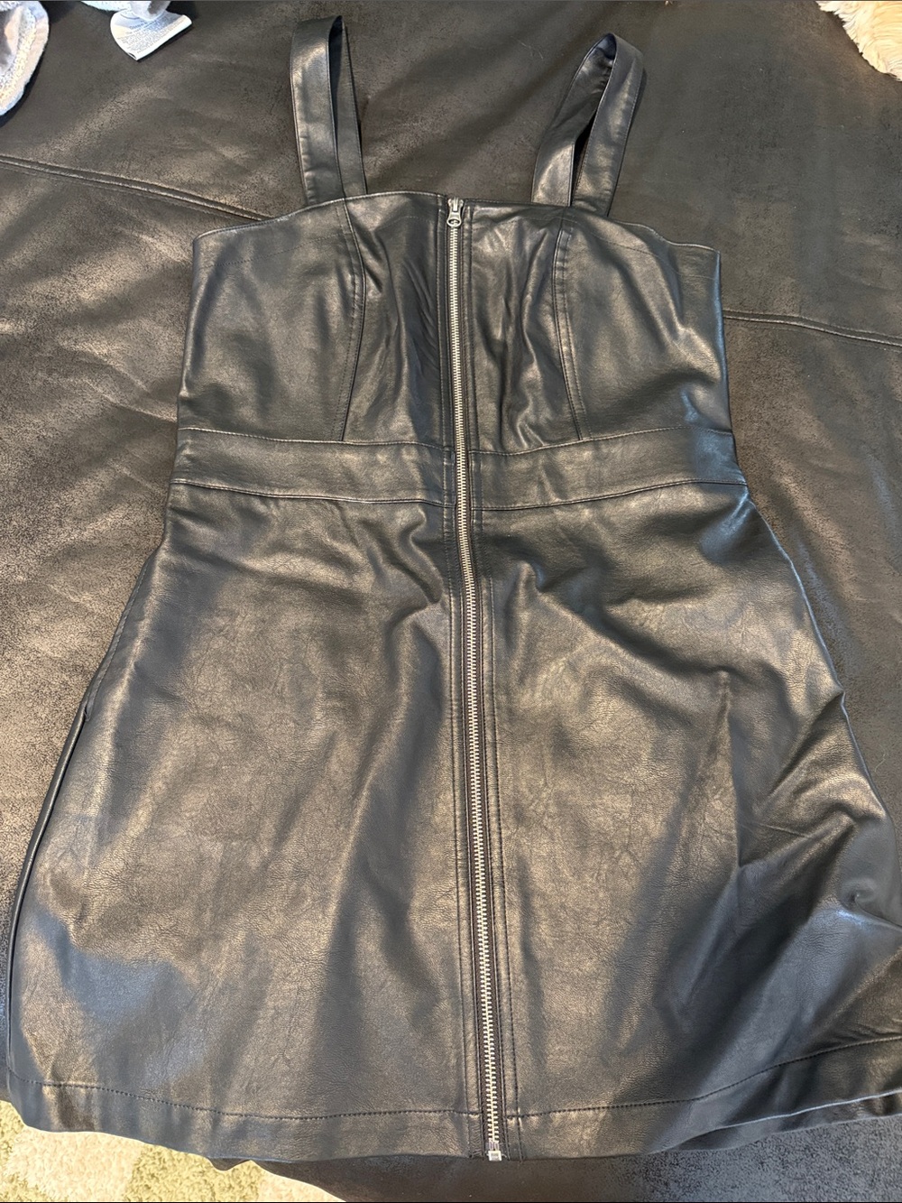 wild fable Black Faux Leather Zip-Front Mini Dress